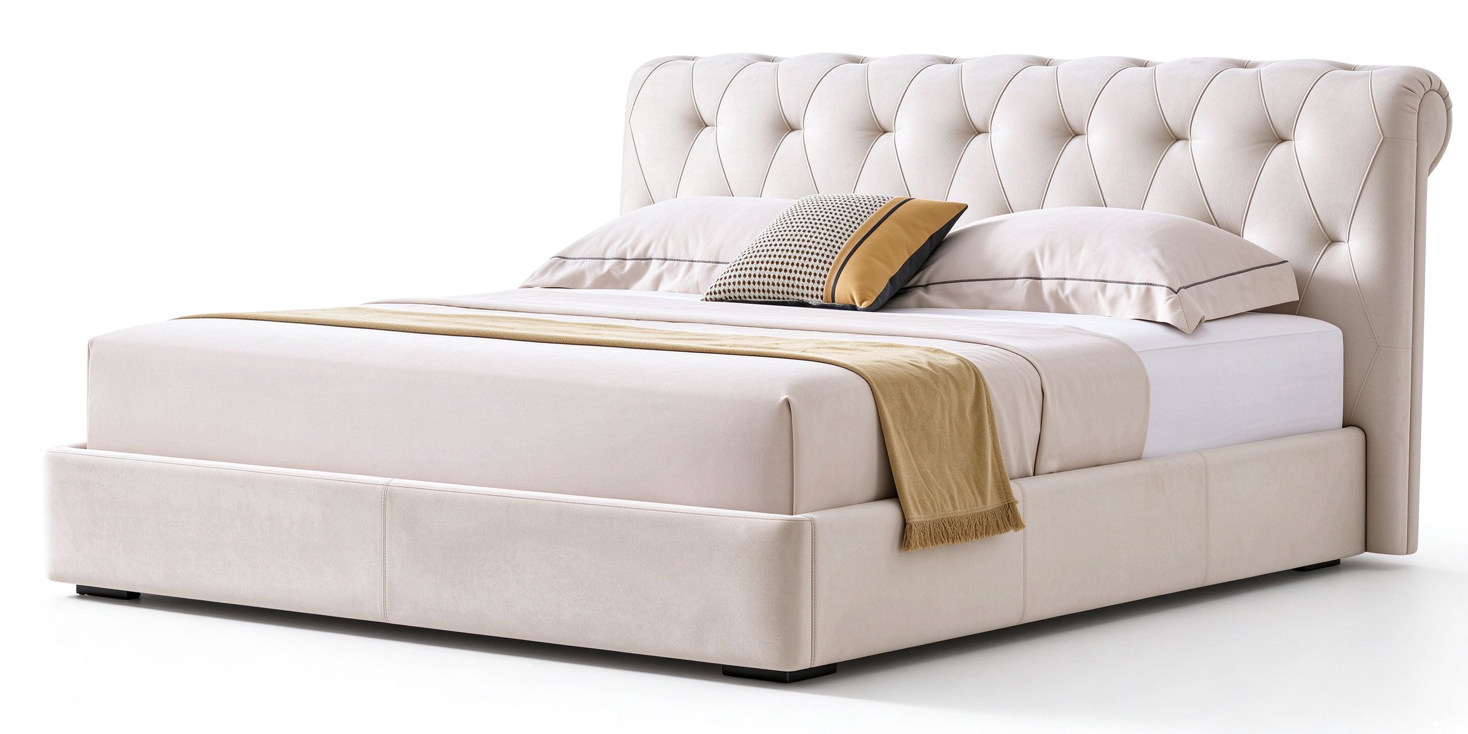 Lena cream tufted fabric bed