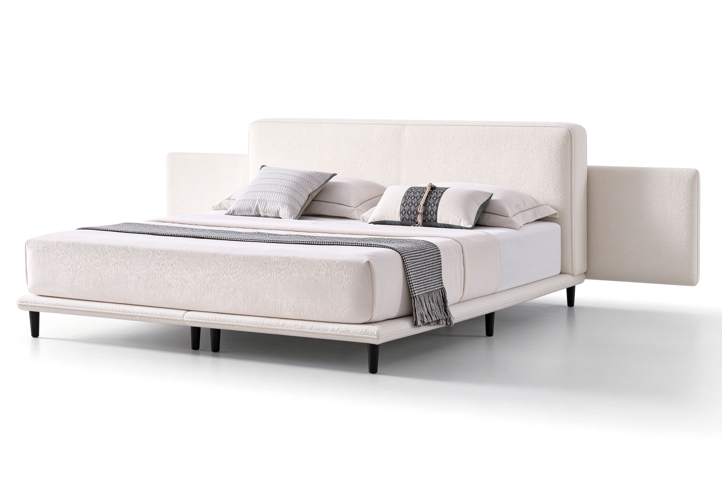 Noa cream boucle fabric bed with side wing panels