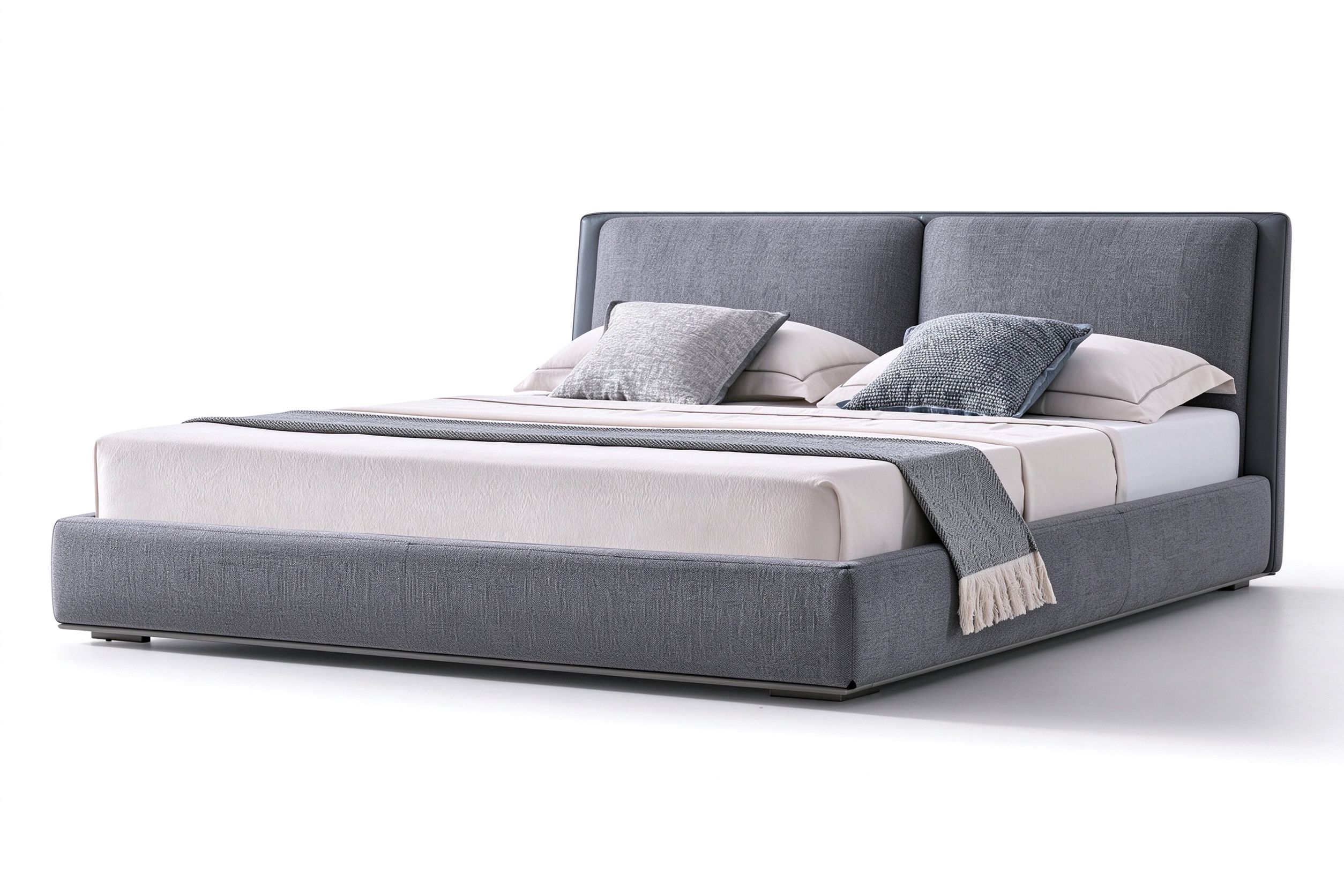 Milo grey woven fabric bed with split padded headboard