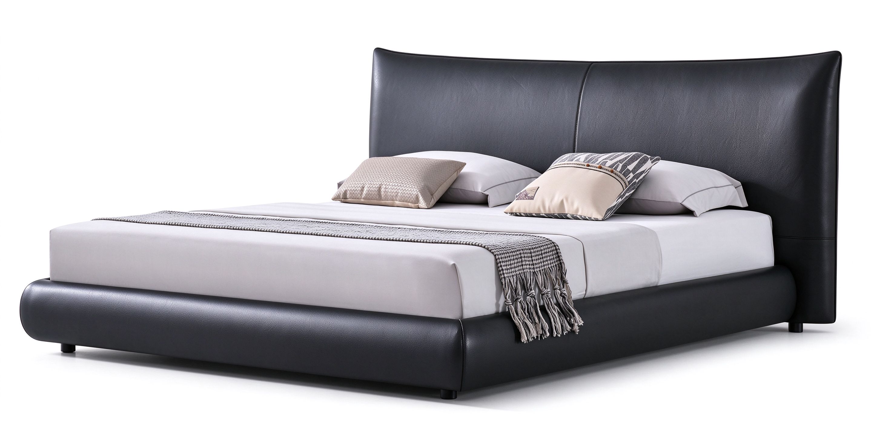 Aria black genuine leather bed